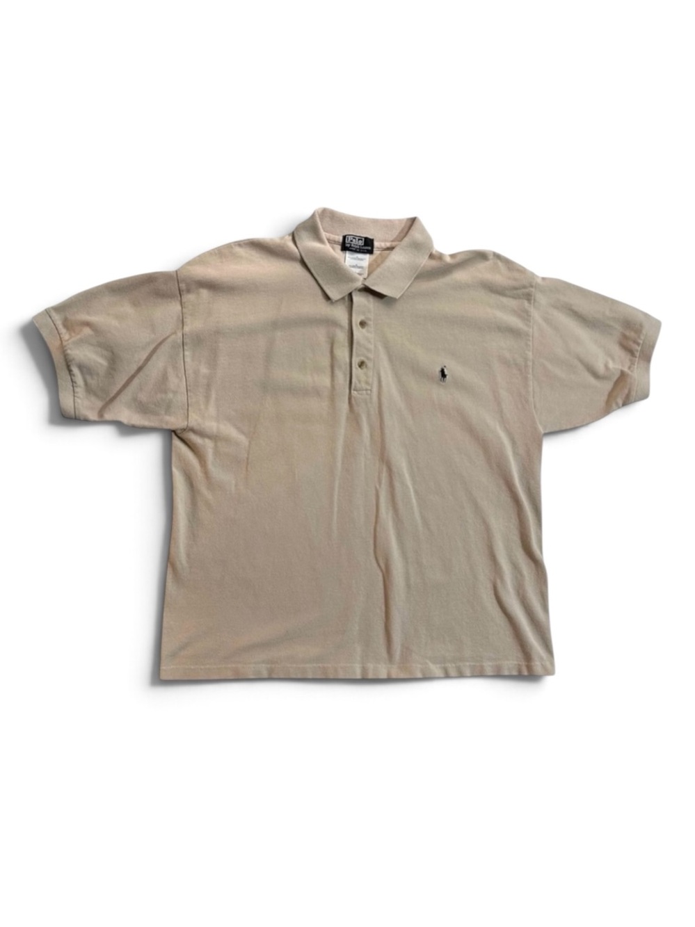 Vintage Polo Ralph Lauren Shirt Mens Large Tan Beige Cotton Pique Short Sleeve